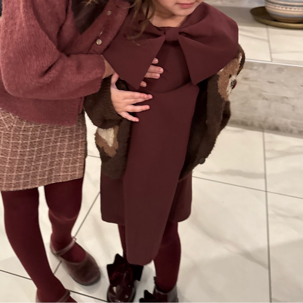 Zara Kids Dress with Bow in Deep Burgundy - Picture 3 of 8